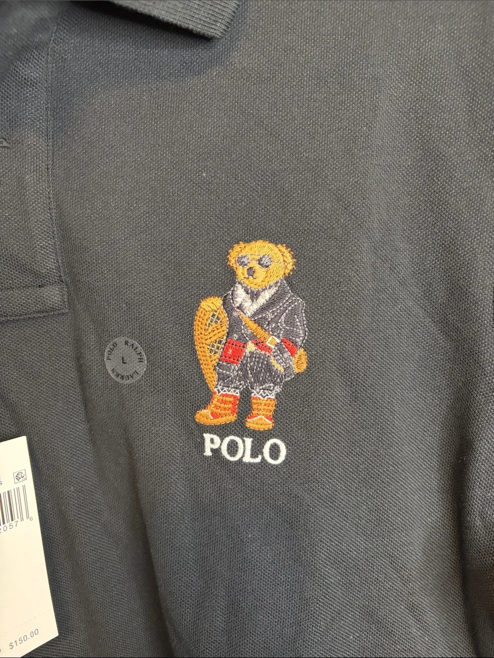 Men’s Polo by Ralph Lauren Black Long-Sleeve Bear Polo Shirt NWT Size L